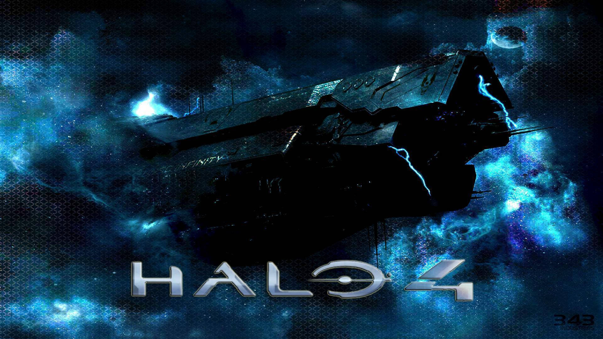 最後一戰 4 桌布 壁紙 — UNSC Infinity 太空船滑過充滿活力的藍色星雲，電光沿著船體劈啪作響。