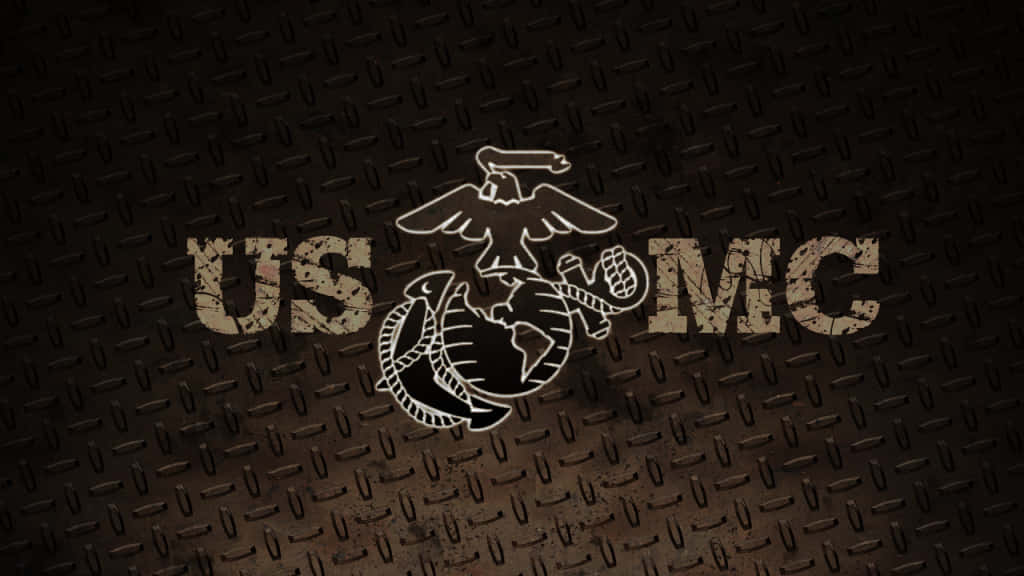 US Marines 桌布 壁紙 — USMC 徽章，帶有鷹、地球和錨，背景為紋理深色金屬。