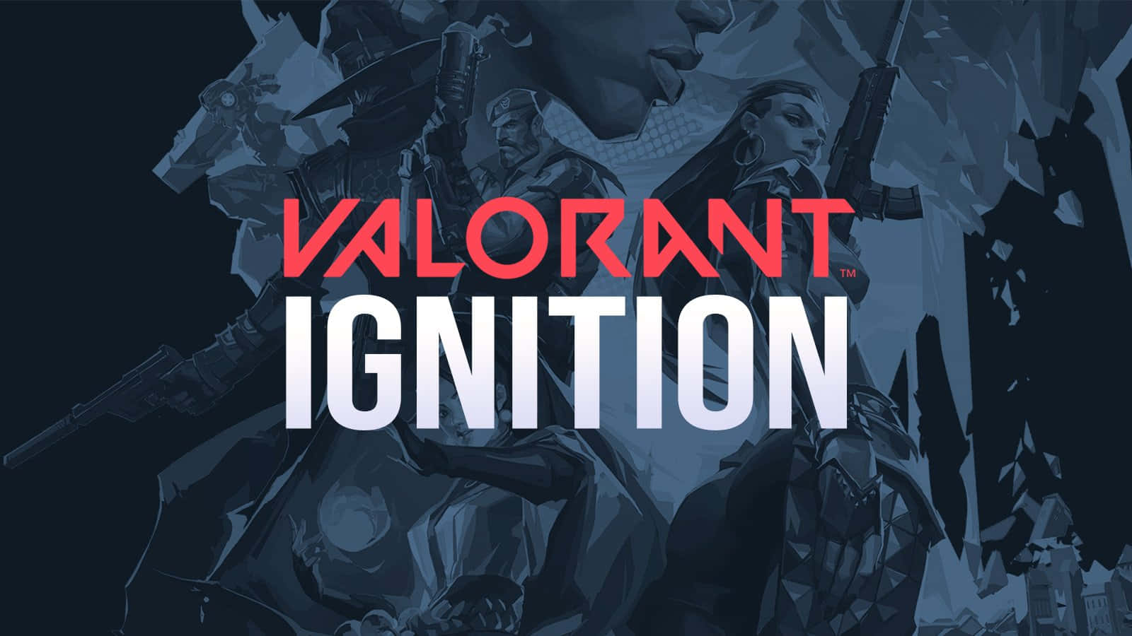 Valorant Ignition 遊戲宣傳藝術作品，風格化的角色手持武器。 — Valorant 壁紙