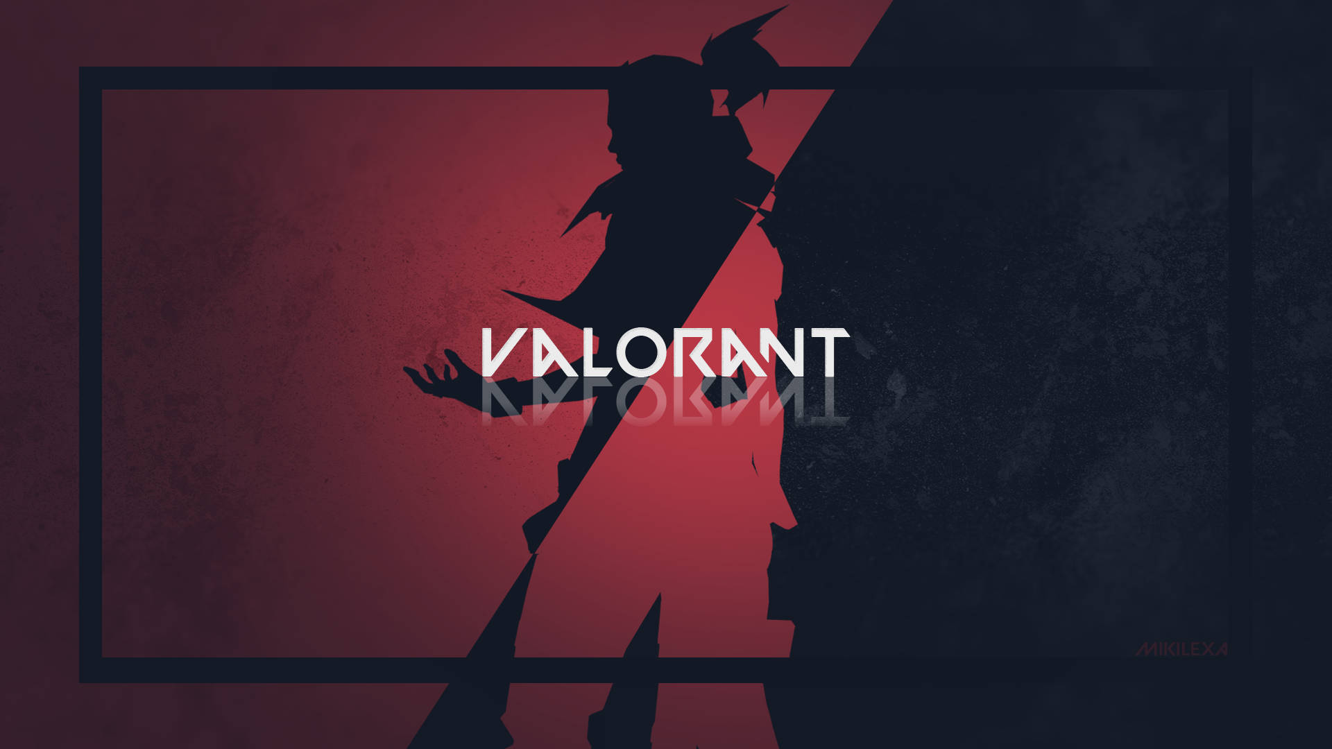 Valorant 遊戲標誌，角色剪影置於紅色和深色背景上。 — Valorant Logo 壁紙