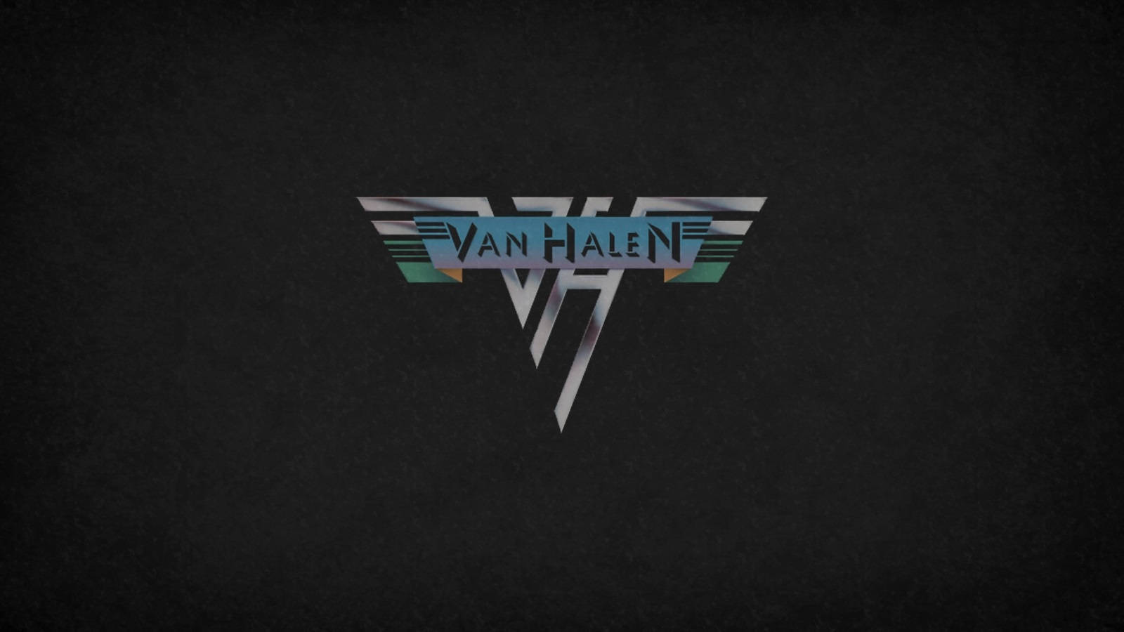標誌 桌布 壁紙 — Van Halen 標誌在紋理黑色背景上閃耀著金屬藍色和銀色翅膀。