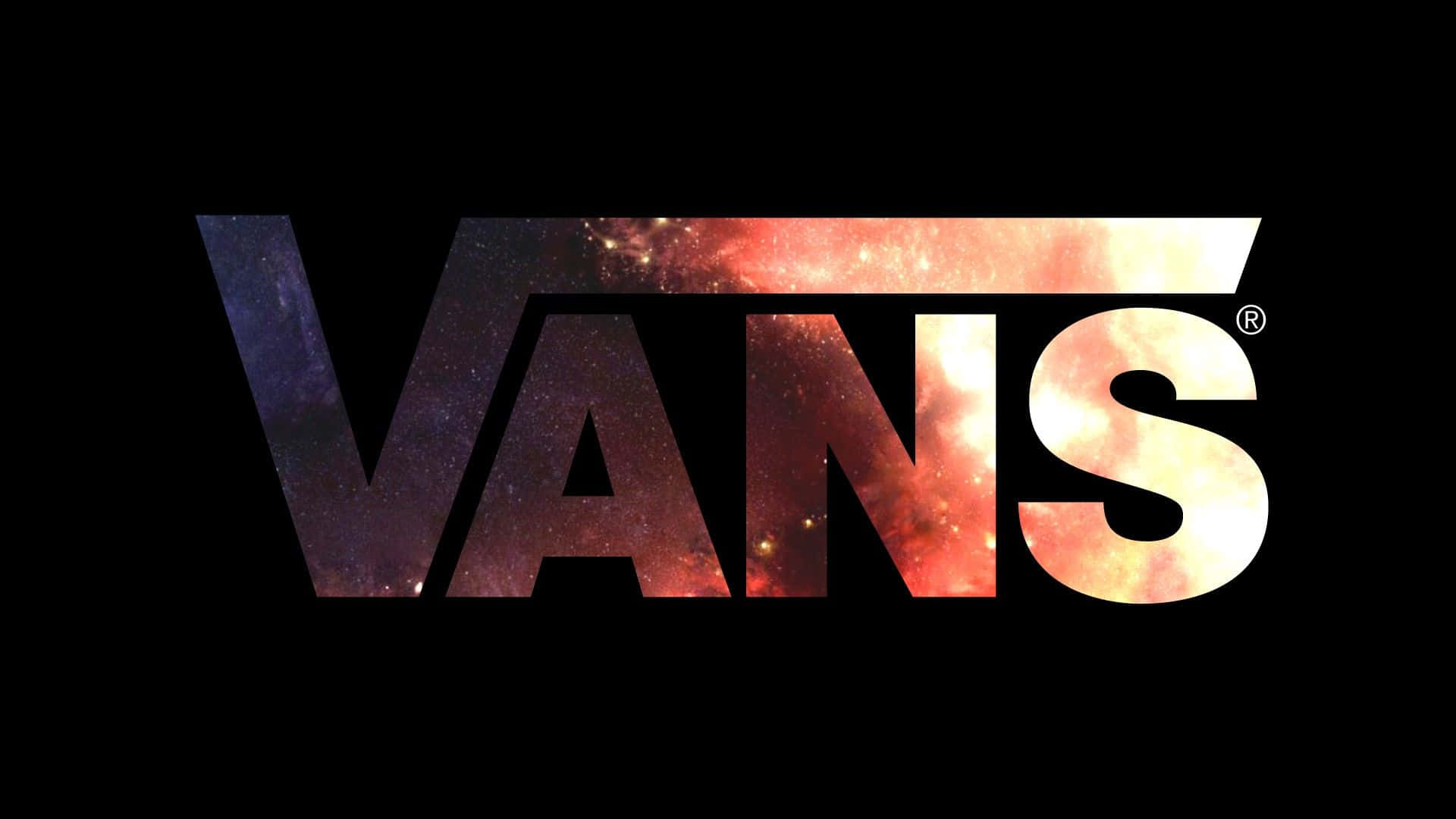 Cool Computer 桌布 壁紙 — Vans 標誌充滿宇宙星雲，在黑色背景上發光。
