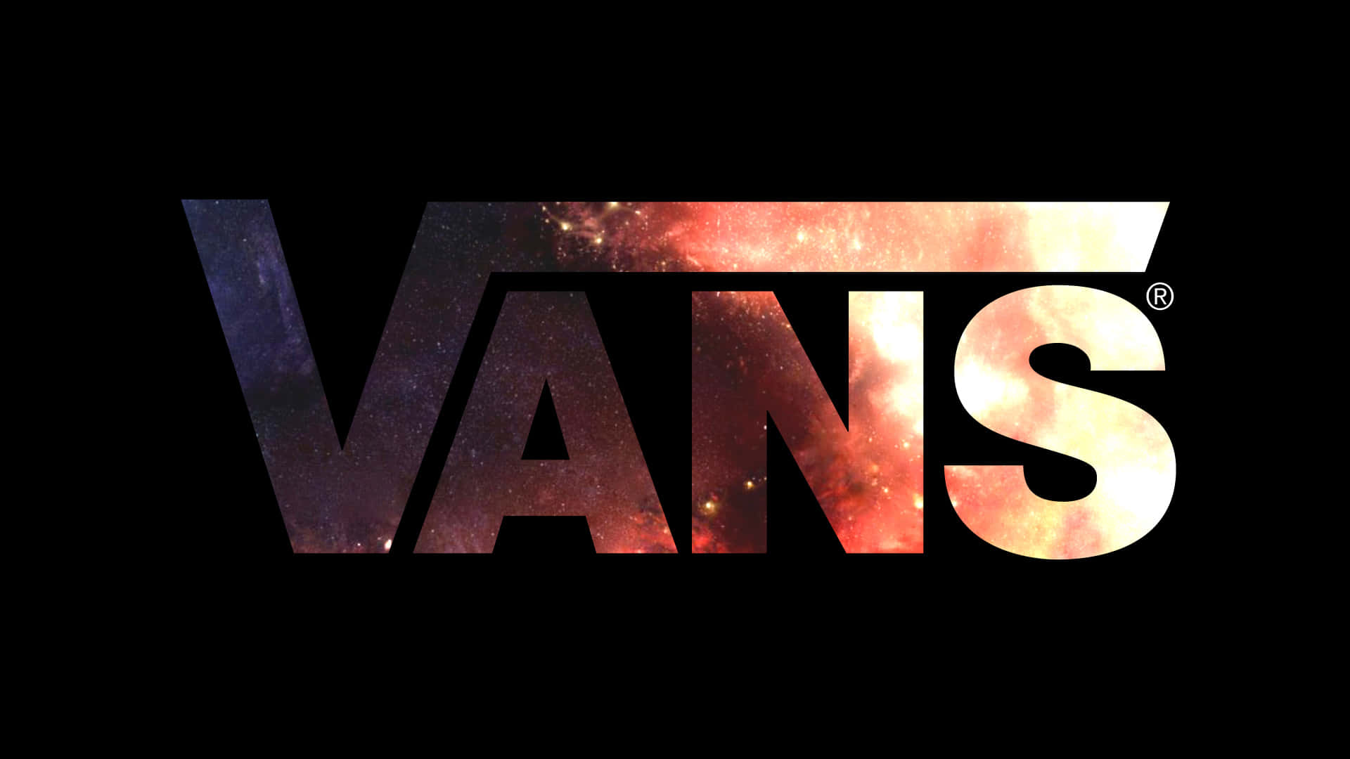 Vans 桌布 壁紙 — VANS 標誌充滿宇宙星雲和星星，背景為黑色。