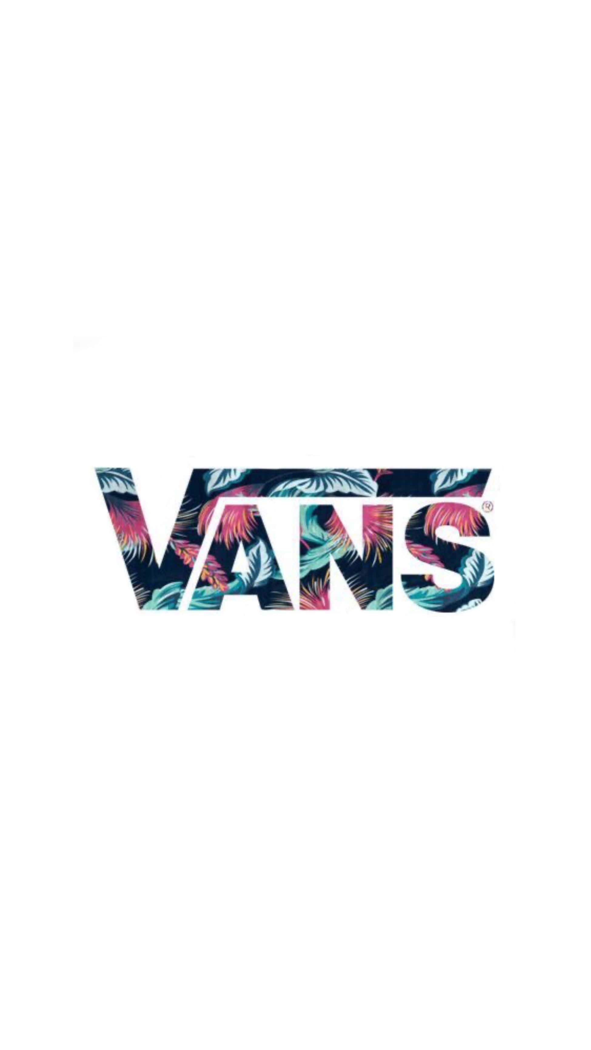 Vans 桌布 壁紙 — Vans 標誌充滿鮮豔的熱帶葉子，在純白色背景上。