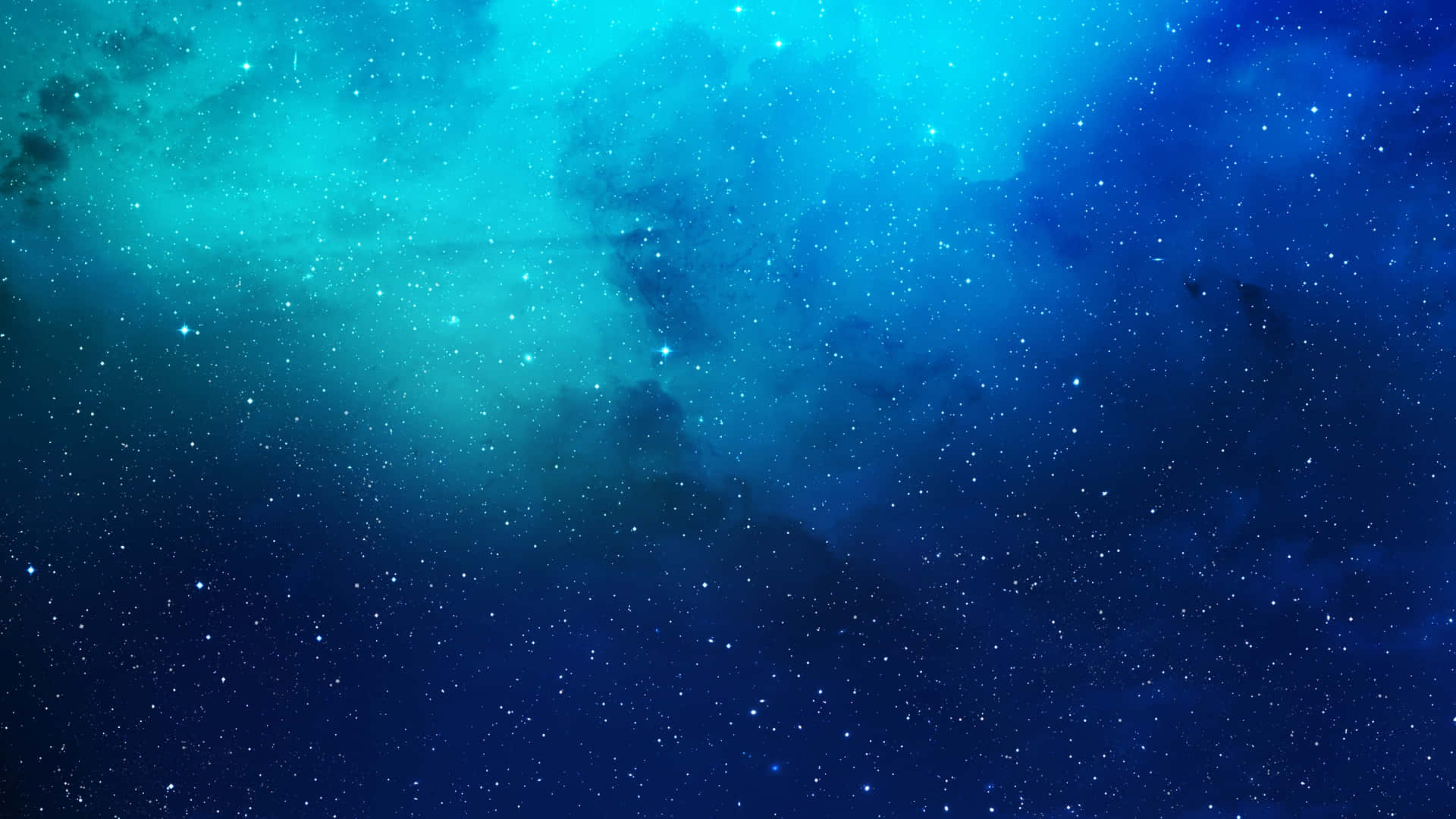  壁紙 — 廣闊的宇宙空間，充滿了發光的藍綠色星雲和閃爍的星星，映襯著深藍色的虛空。