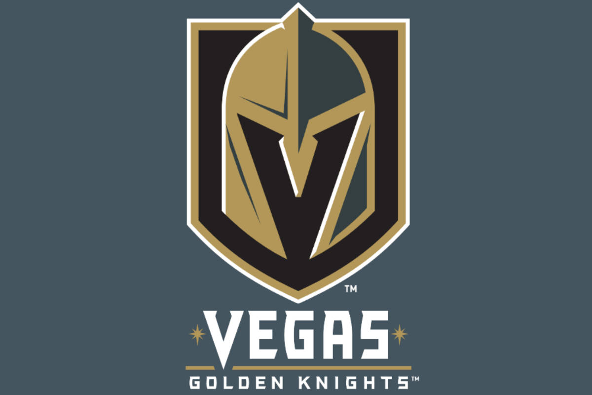 Knights 桌布 壁紙 — Vegas Golden Knights 標誌以金色和黑色呈現，背景為深灰色，下方有球隊名稱。