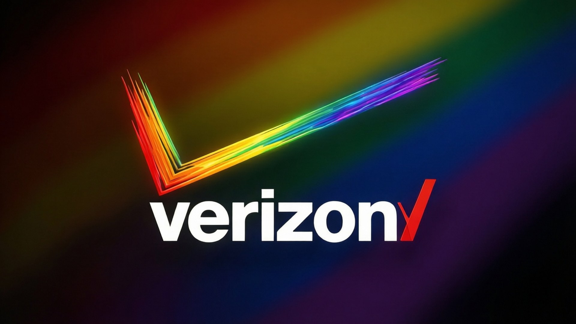 威訊 桌布 壁紙 — Verizon 標誌，帶有彩虹漸層 V 符號，在深色背景上發光。