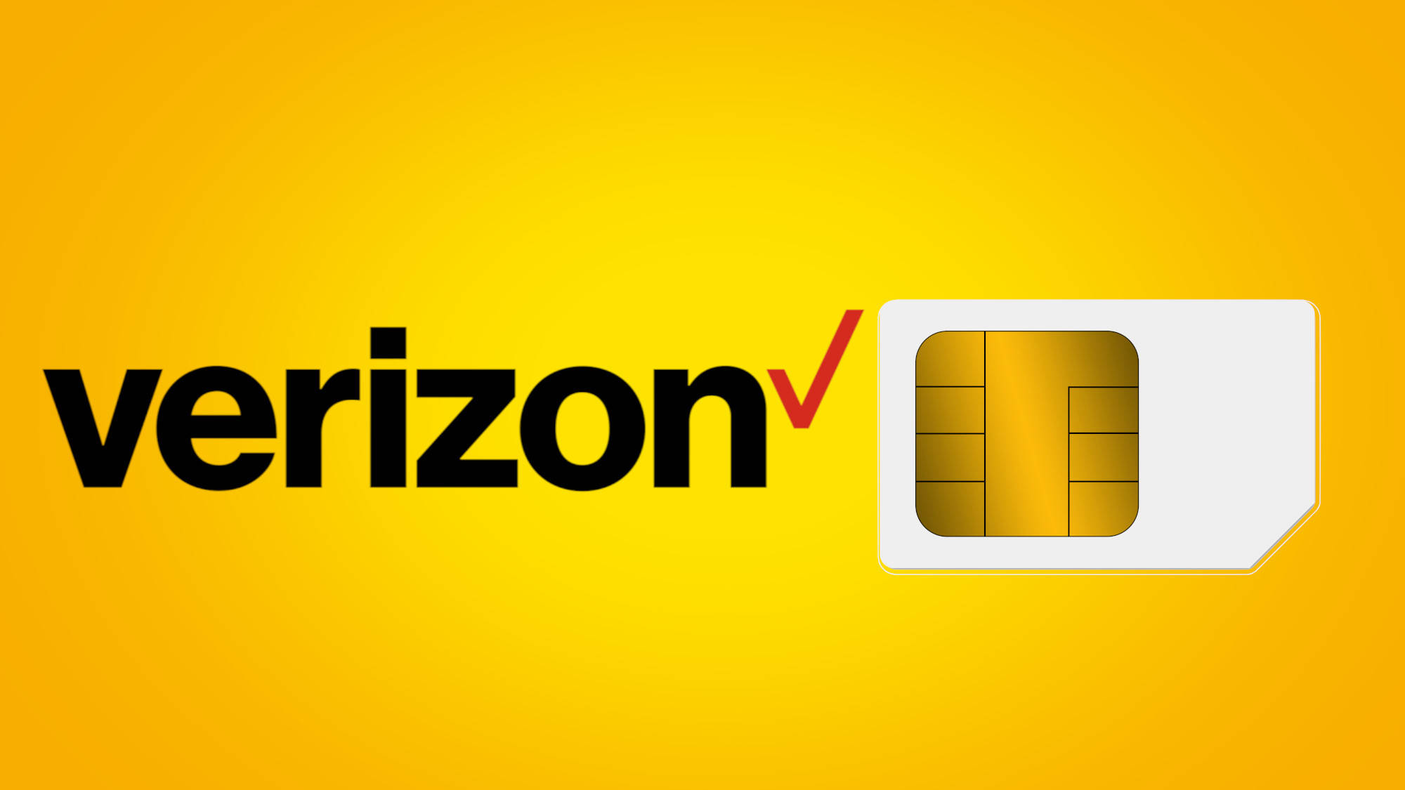 威訊 桌布 壁紙 — Verizon 標誌和 SIM 卡在鮮豔的黃色背景上。