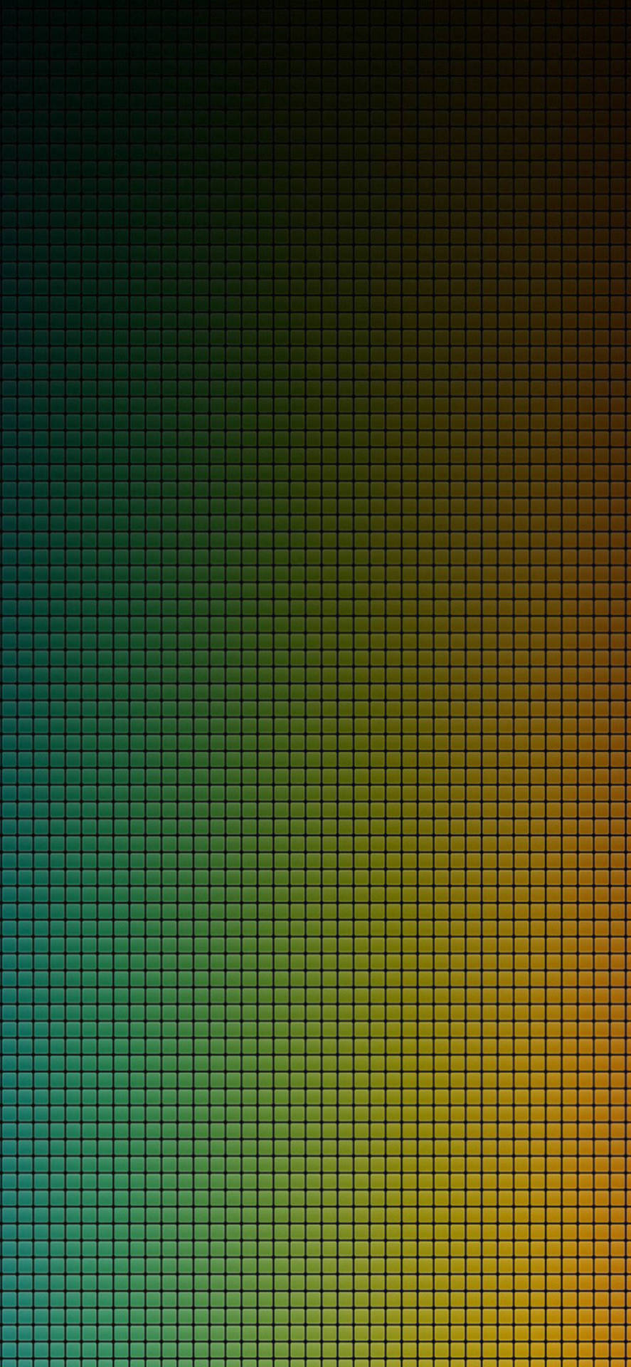 精細網格圖案上從青綠色到橙色的垂直漸變。 — iPhone 13 Pro Max 壁紙