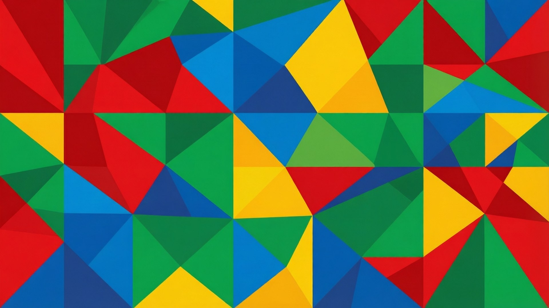 Microsoft Geometric Mosaic 壁紙 — 充滿活力的抽象壁紙，由大膽的紅色、綠色、藍色和黃色三角形面組成，排列成動態幾何圖案。