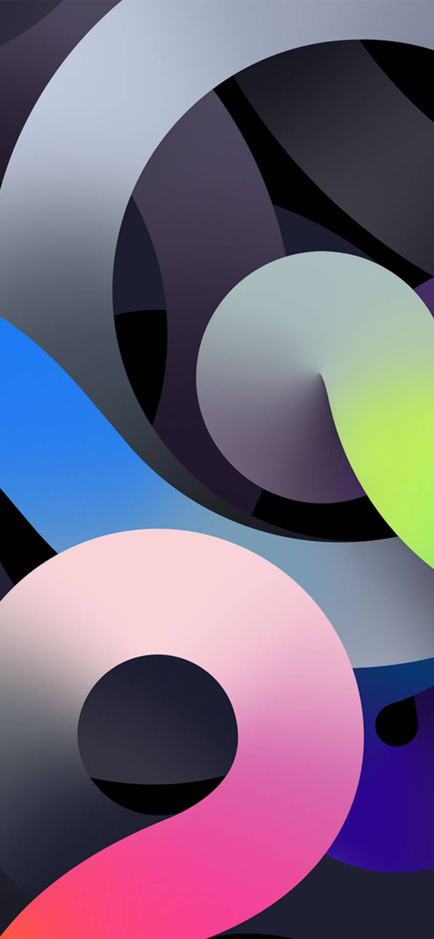抽象數位藝術作品，具有流動的彩色形狀和平滑的漸變。 — iOS 15 壁紙