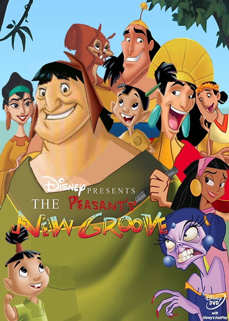 迪士尼 桌布 壁紙 — 《The Peasant's New Groove》充滿活力的動畫海報，主角們穿著色彩繽紛的叢林服裝，表情歡樂。