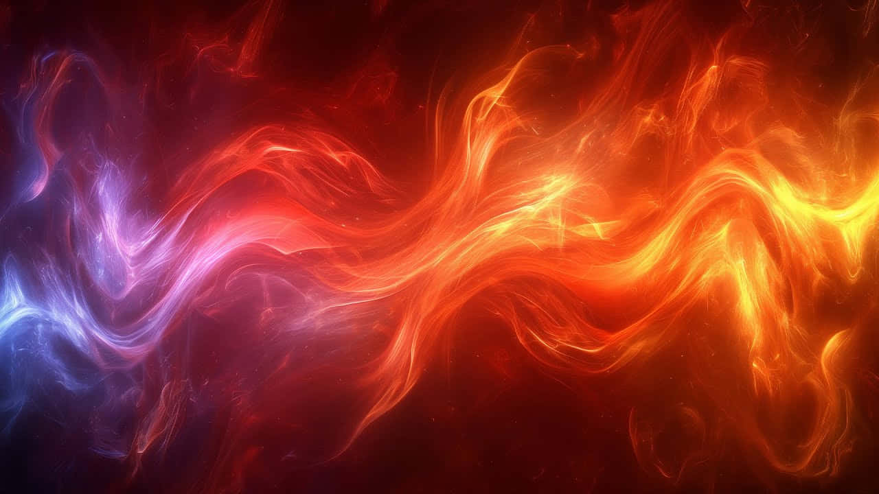  壁紙 — 充滿活力的宇宙能量在黑暗虛空中以火熱的橙色和清涼的藍色波紋流動。