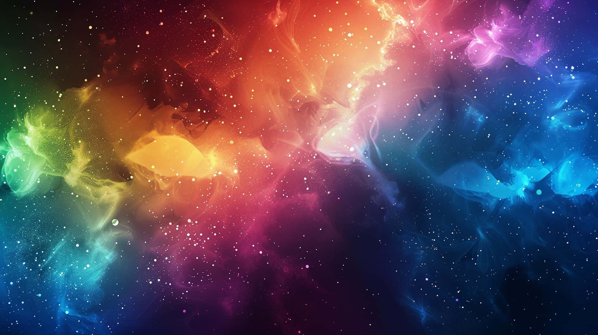  壁紙 — 充滿活力的宇宙星雲在星空中以火橙色、粉紅色和電光藍色旋轉。