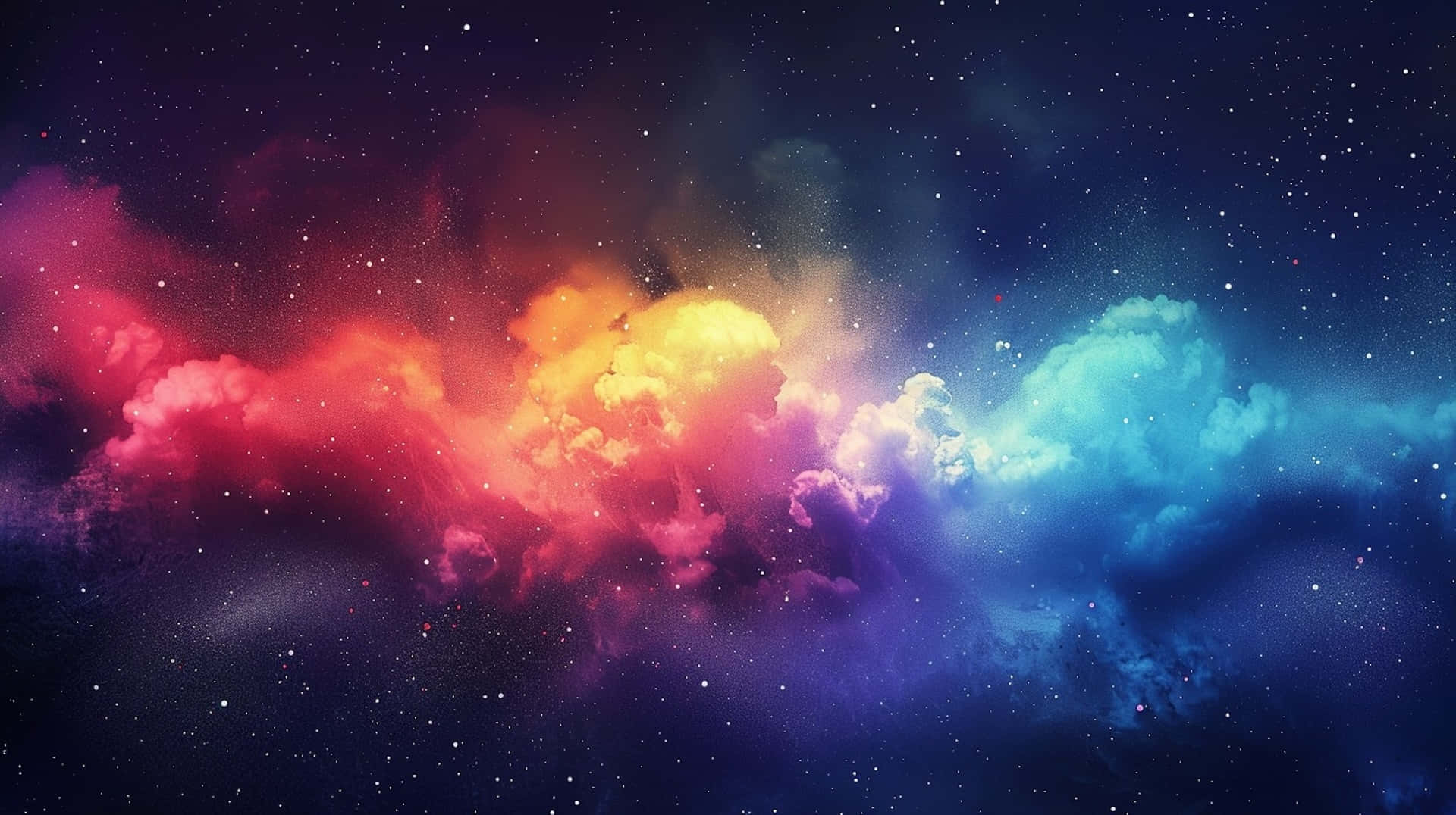  壁紙 — 充滿活力的宇宙星雲在繁星點點的夜空背景下，以火紅、黃色和冷藍色調旋轉。