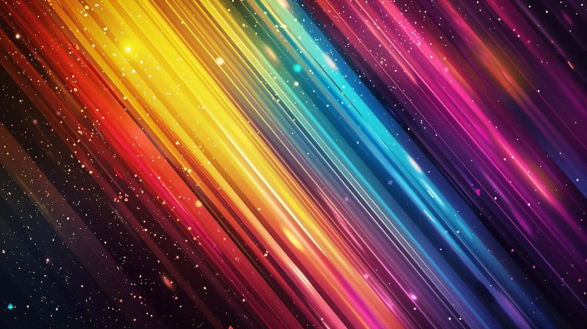  壁紙 — 充滿活力的彩虹色調對角線光條在繁星點點的宇宙虛空中閃耀。