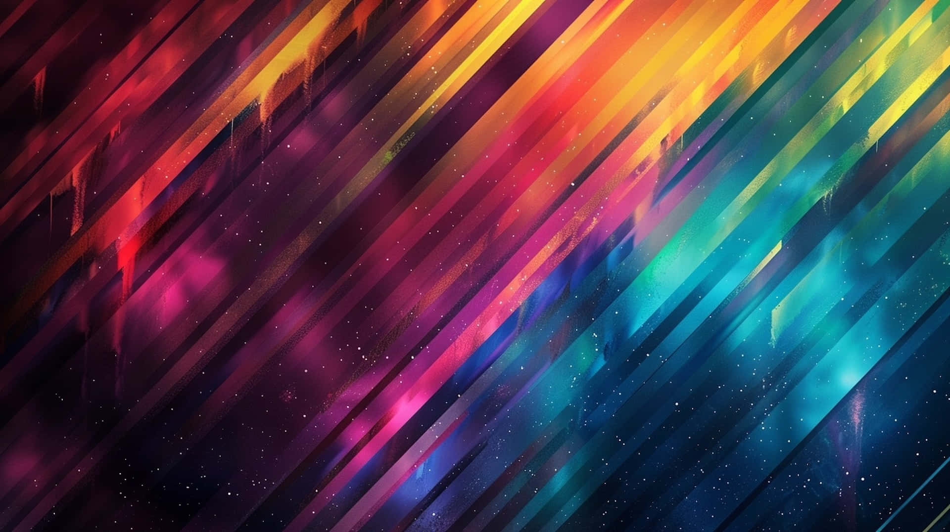  壁紙 — 充滿活力的彩虹色對角線條紋在宇宙星空背景上流動。