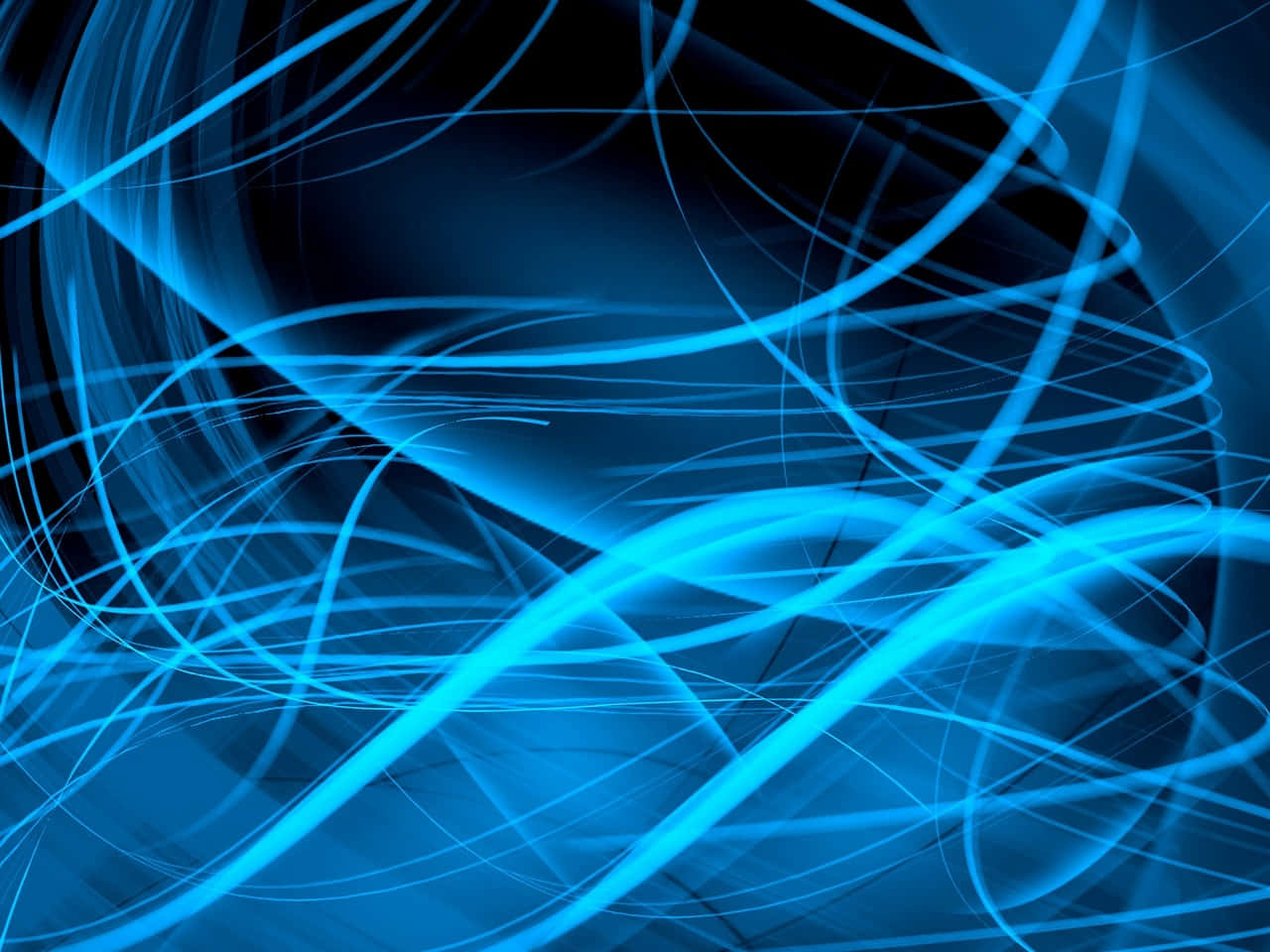  壁紙 — 充滿活力的電光藍色發光線條在深黑色背景上動態旋轉，營造出未來主義的抽象運動效果。