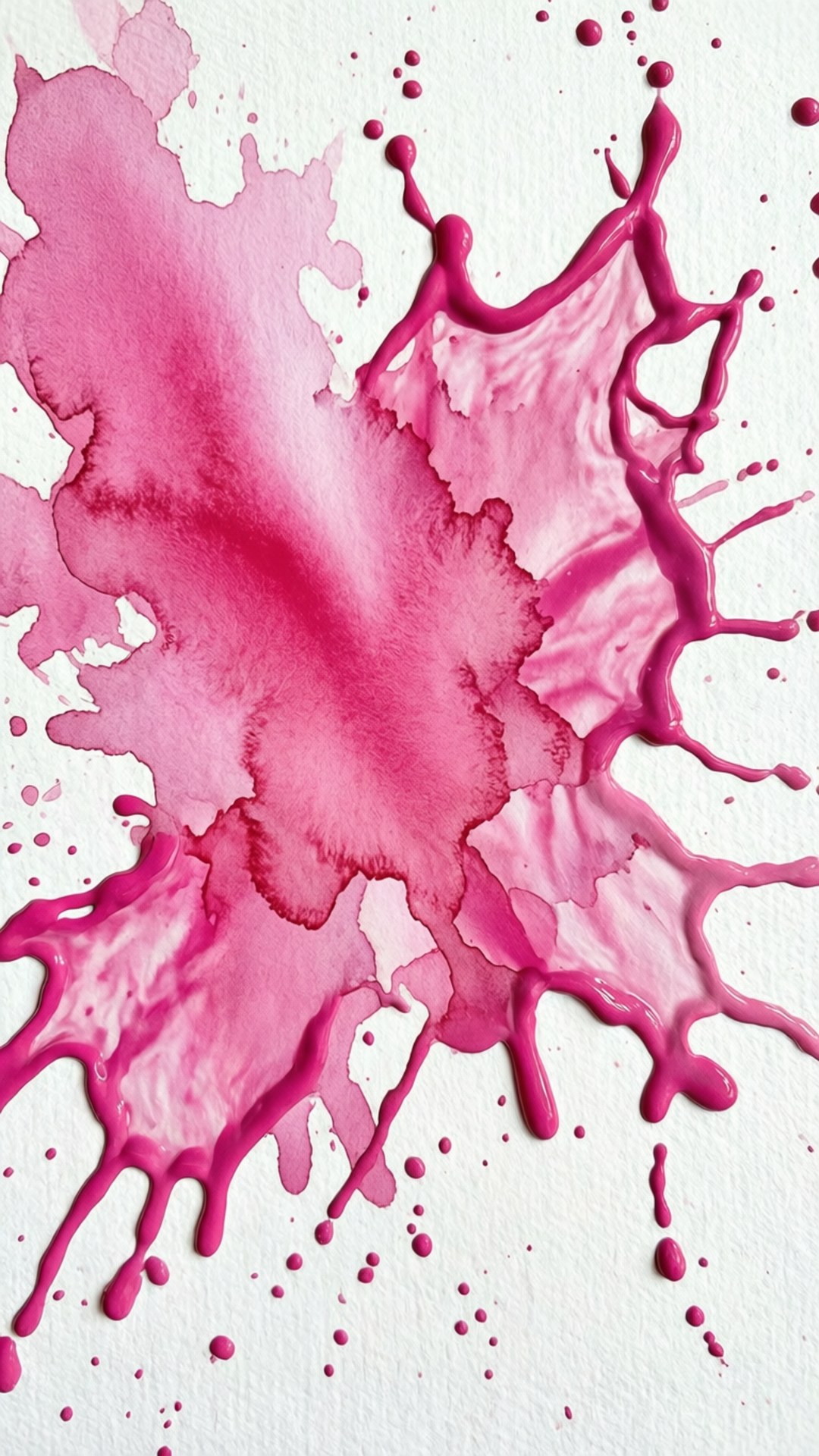 Watercolor Splash 壁紙 — 充滿活力的紫紅色油漆在帶紋理的白色紙張上動態飛濺，創造出充滿活力的抽象構圖。