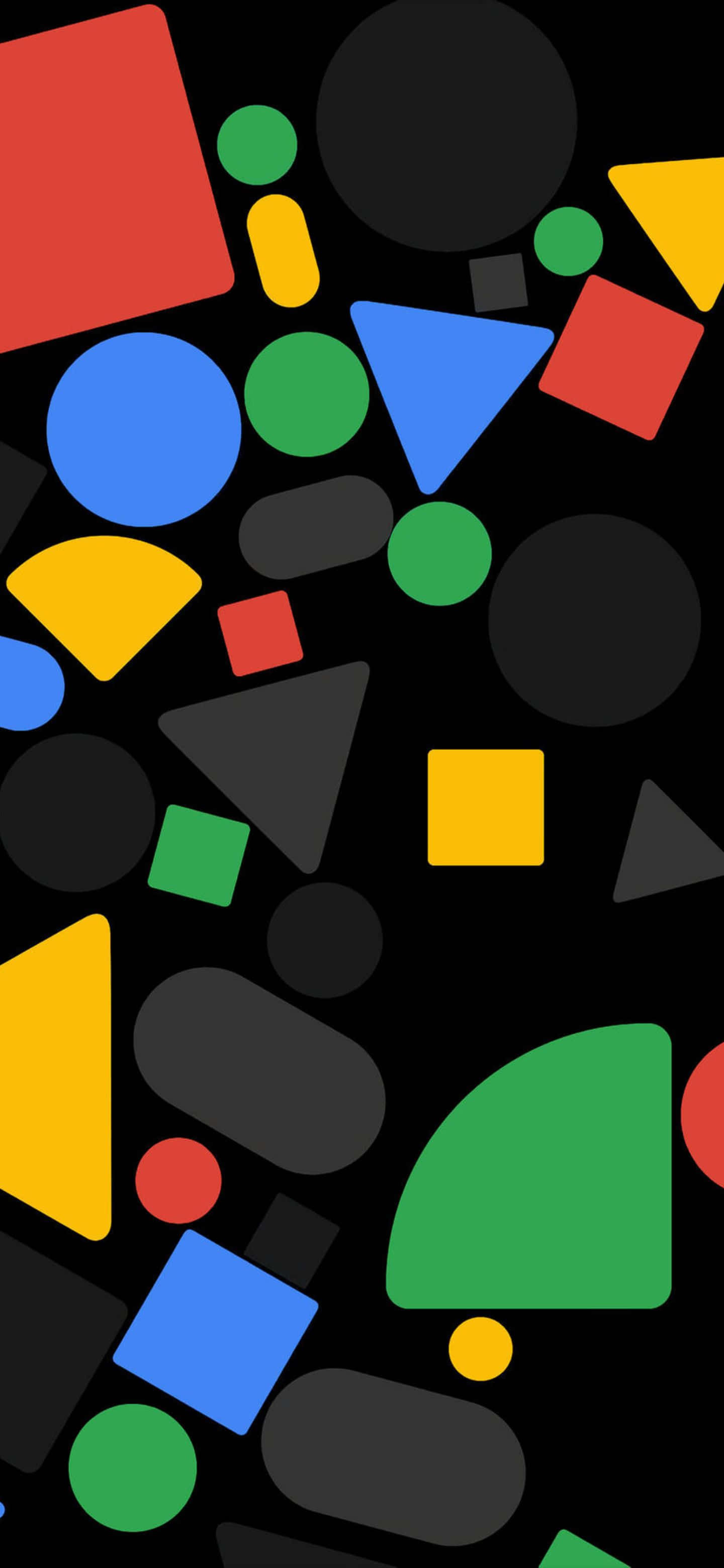 黑色背景上帶有彩色幾何形狀的抽象壁紙 — Google pixel 壁紙
