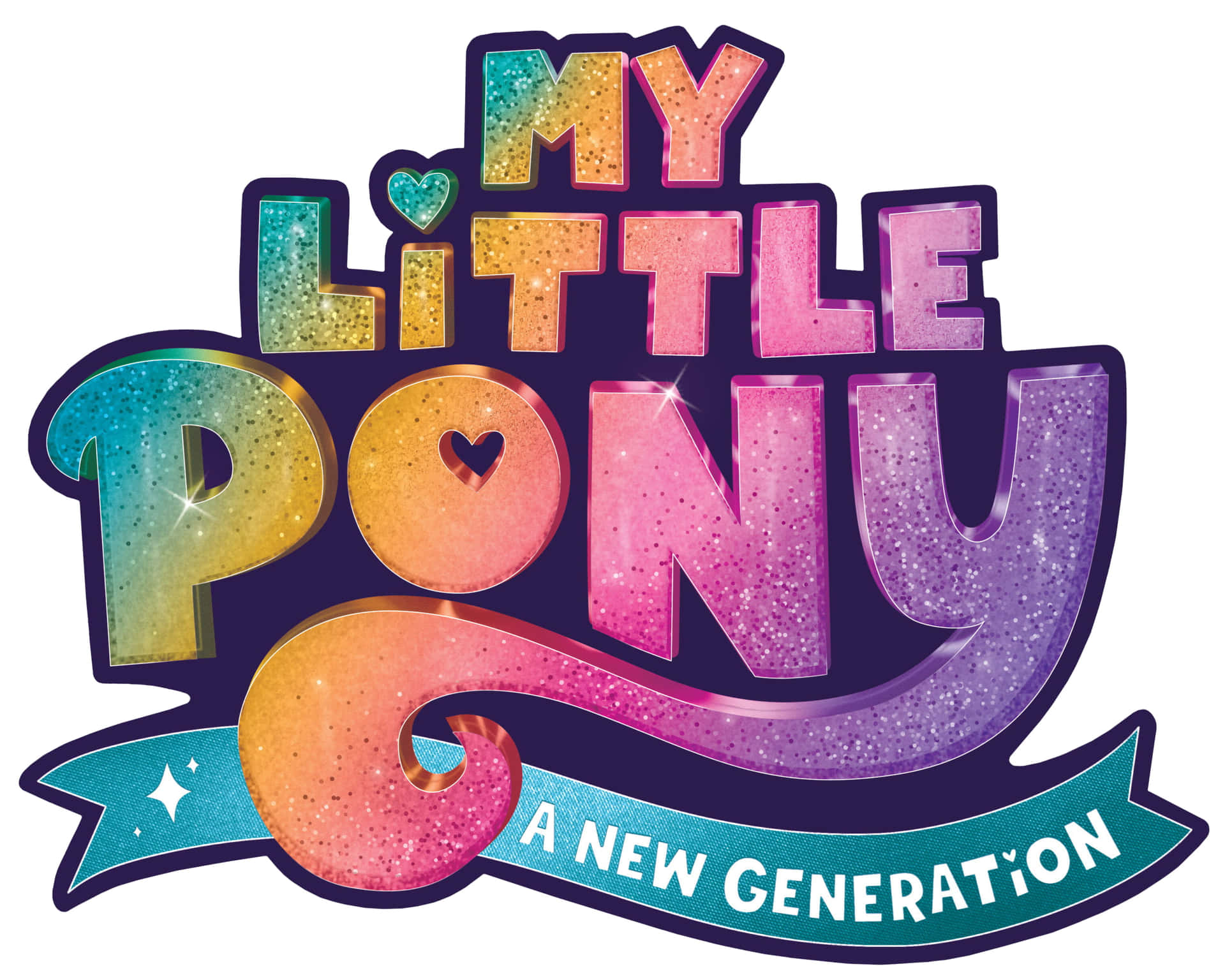 My Little Pony A New Generation 標誌，帶有閃亮彩虹文字和心形圖案。 — 彩虹小馬 GIF 壁紙