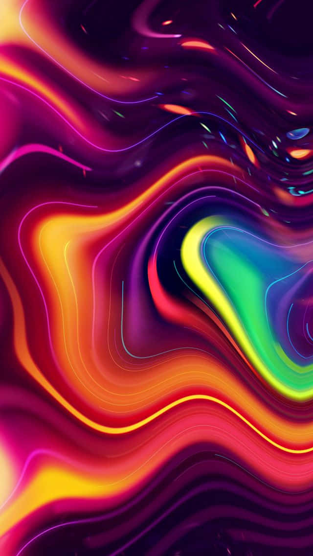  壁紙 — 鮮豔的霓虹色彩以流體運動旋轉，創造出迷人的抽象數位藝術作品，帶有發光漸變。