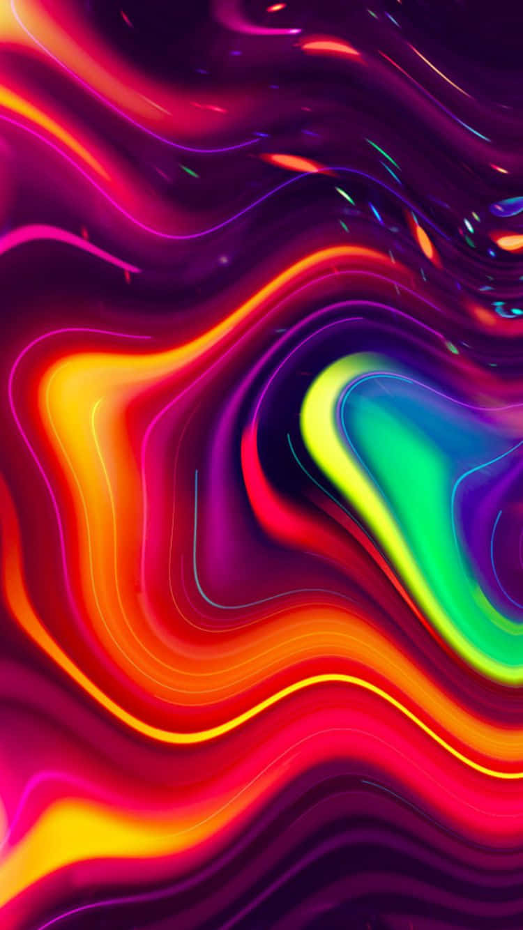  壁紙 — 鮮豔的霓虹色彩以流體運動旋轉，形成帶有發光漸變的迷幻抽象圖案。
