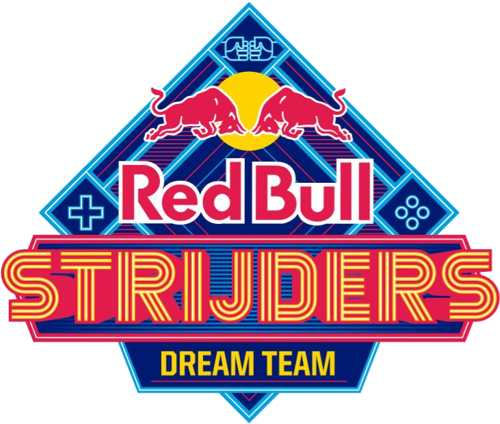 紅牛 桌布 壁紙 — Red Bull Striders Dream Team 的鮮豔霓虹標誌，帶有衝鋒的公牛和幾何圖案。