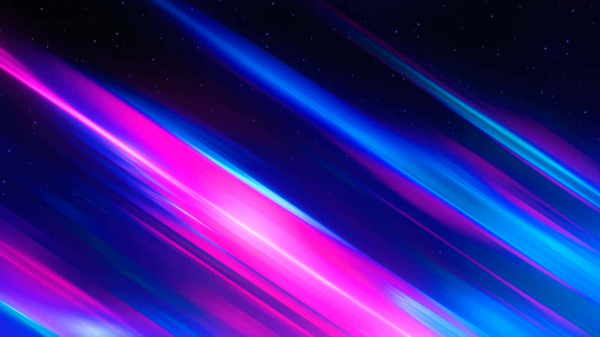  壁紙 — 充滿活力的螢光粉紅和藍色光線劃過繁星點點的宇宙夜空，形成動態的數位抽象。