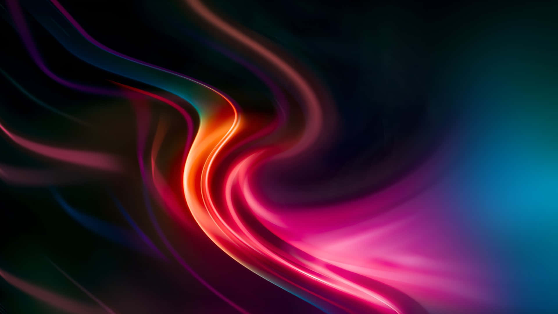  壁紙 — 充滿活力的霓虹色帶在深色漸變背景上動態旋轉。