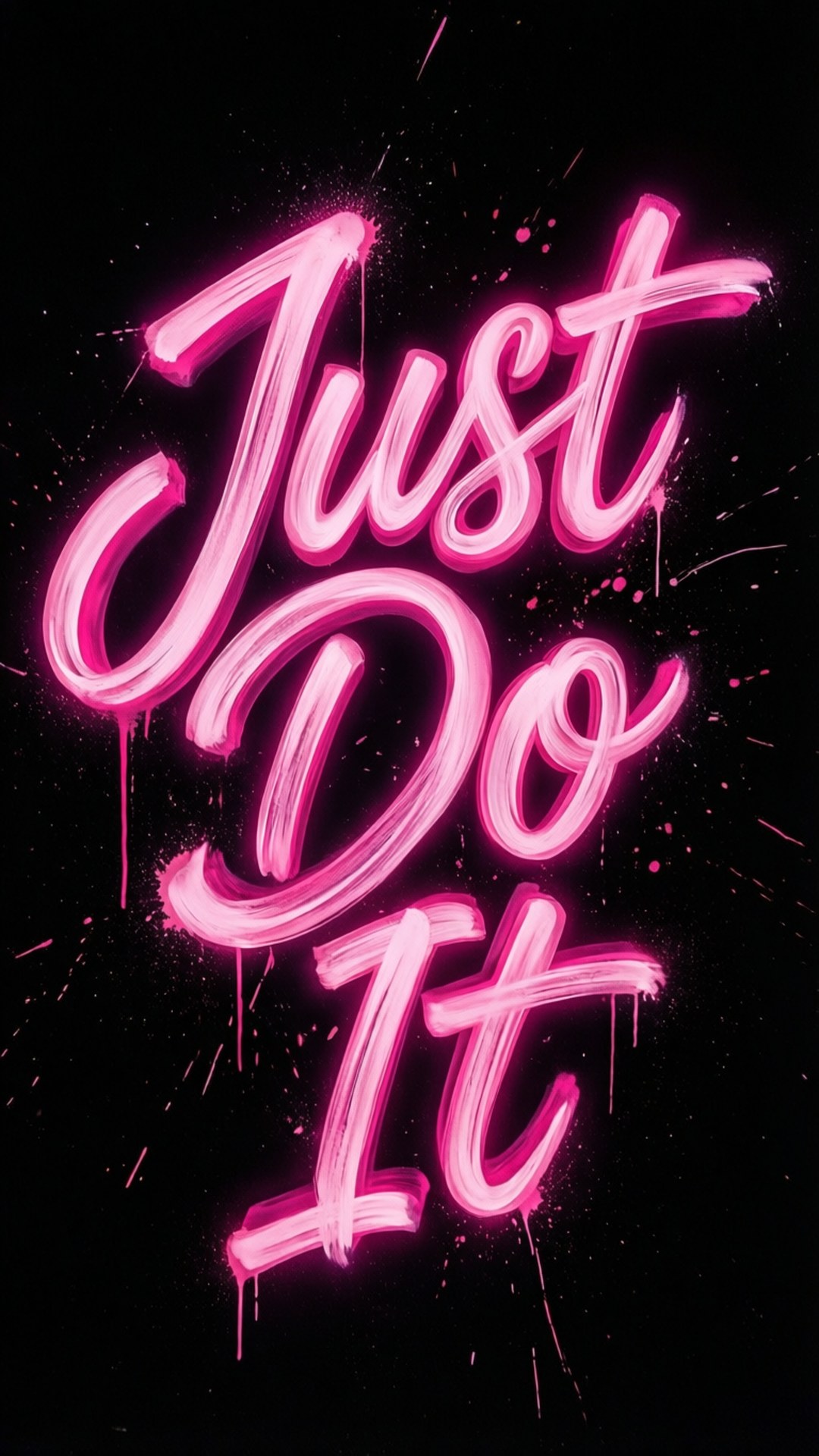 就去做吧 桌布 壁紙 — 鮮豔的粉紅色塗鴉風格文字「Just Do It」在純黑色背景上滴落，帶有飛濺效果。
