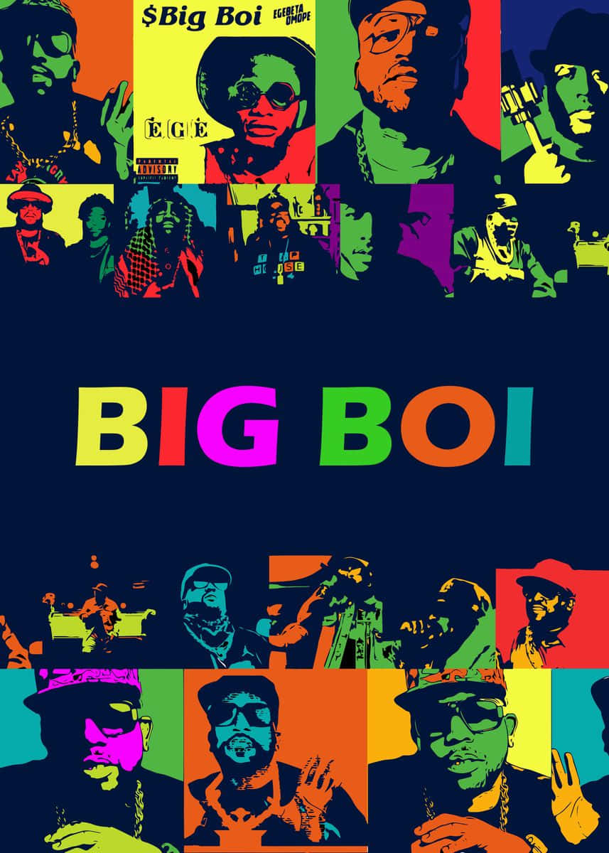  壁紙 — Big Boi 的充滿活力的普普藝術拼貼畫，採用大膽色彩、風格化肖像和專輯封面元素。