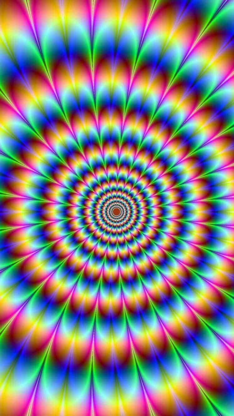  壁紙 — 充滿活力的迷幻螺旋以彩虹色向外輻射，營造出催眠隧道效果。