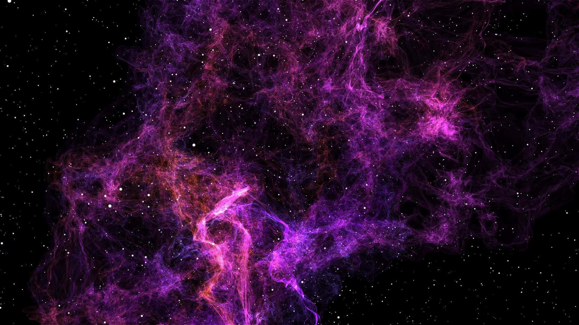  壁紙 — 充滿活力的紫色和粉紅色宇宙星雲在深空星場中旋轉。