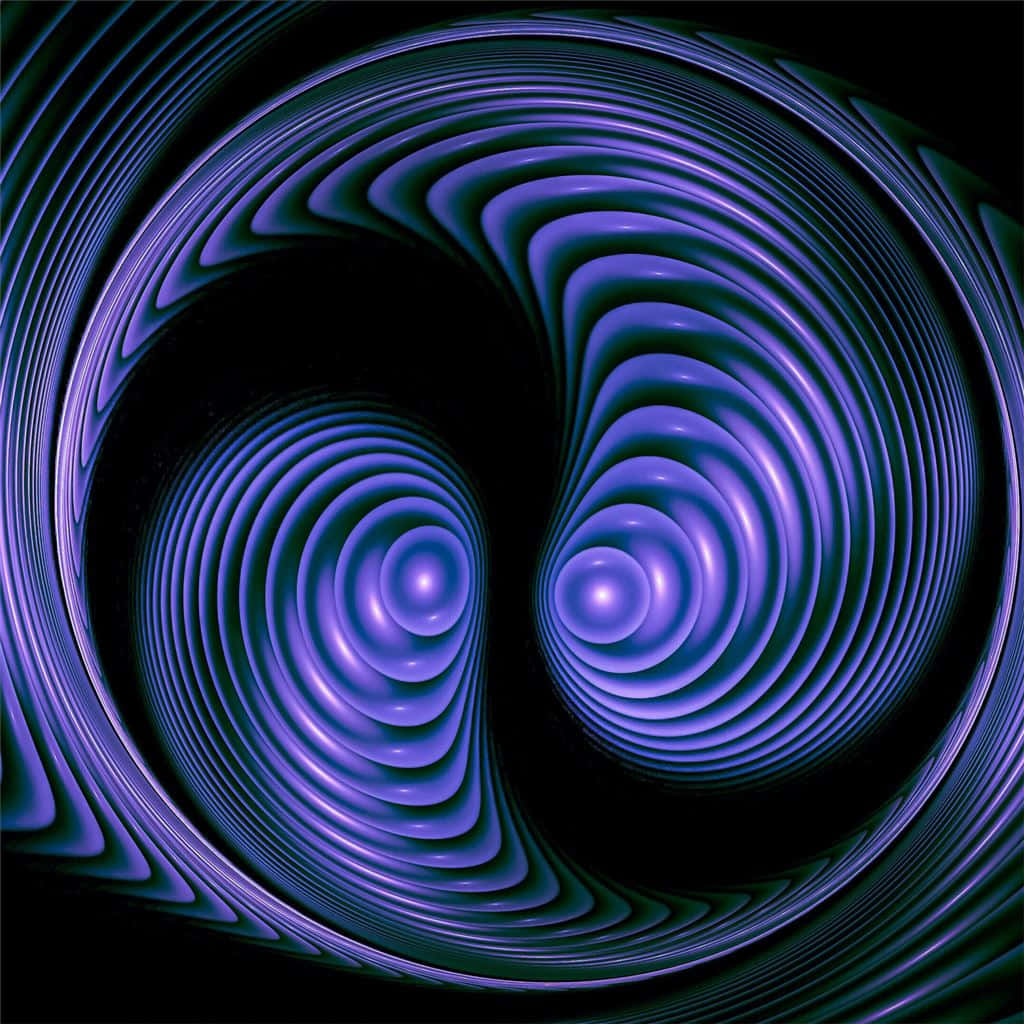 抽象數位藝術作品，帶有旋轉的紫色波紋和發光的中心。 — 3D 壁紙
