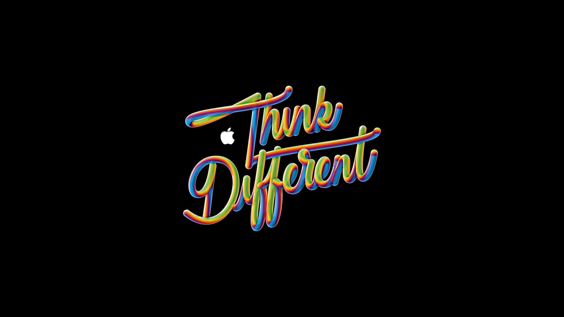 Apple Think Different 標語，彩色草書，黑色背景。 — 語錄 壁紙