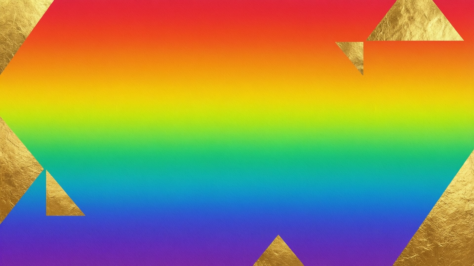 Geometric Rainbow Foil 壁紙 — 充滿活力的彩虹漸變壁紙，角落飾有紋理金色三角形疊加層。