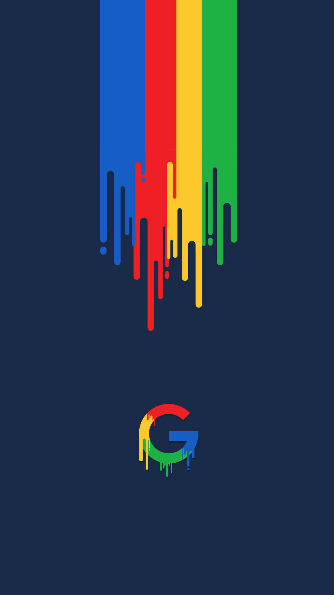 彩虹油漆滴落在深藍色背景上，帶有滴落的Google標誌。 — Google 壁紙
