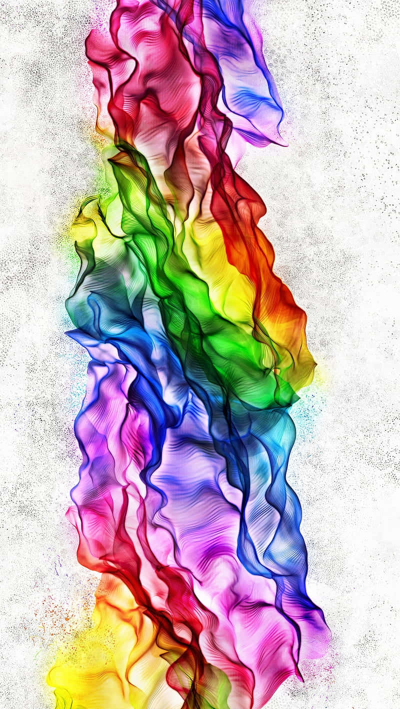  壁紙 — 充滿活力的彩虹色煙霧狀絲帶在帶紋理的白色背景上垂直流動。