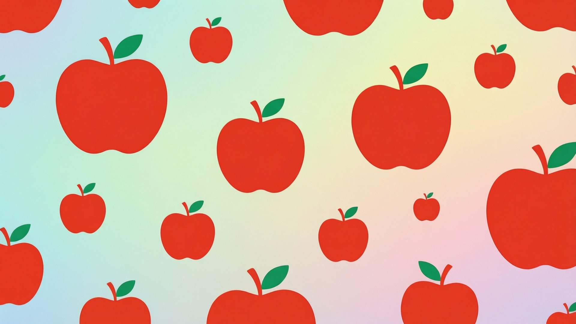 Apple Silhouette Pattern 壁紙 — 鮮紅的蘋果和綠葉漂浮在柔和的粉彩漸變背景上。