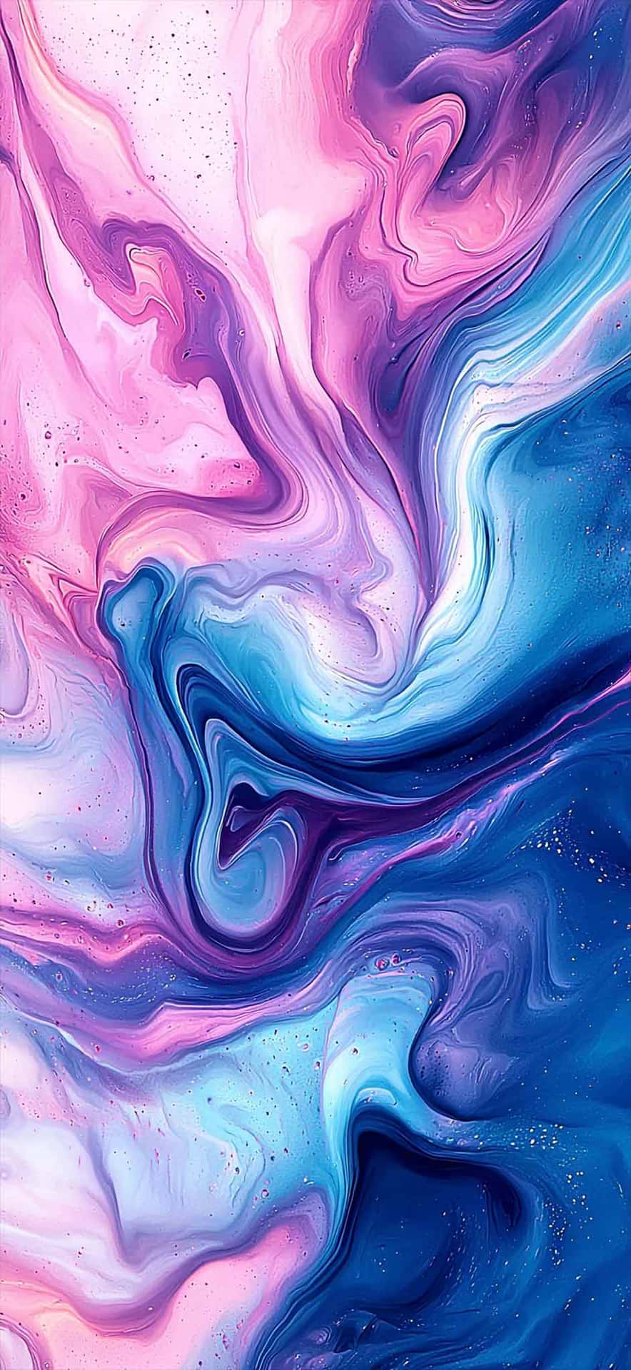  壁紙 — 充滿活力的旋轉抽象圖案，粉紅色、紫色和藍色的液體色彩動態流動。