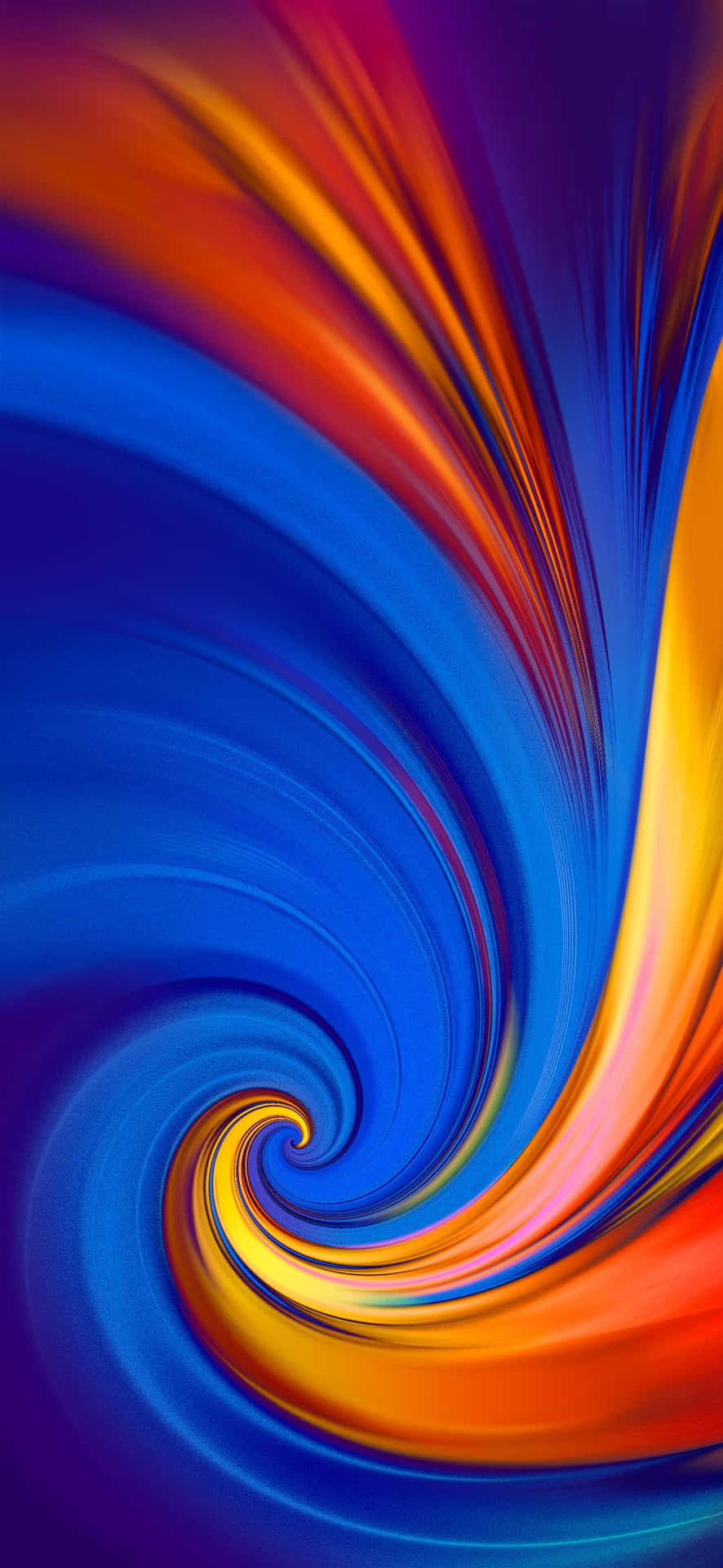 藍色、橙色和黃色顏色在渦流圖案中的動態抽象漩渦。 — iPhone 13 Pro 壁紙
