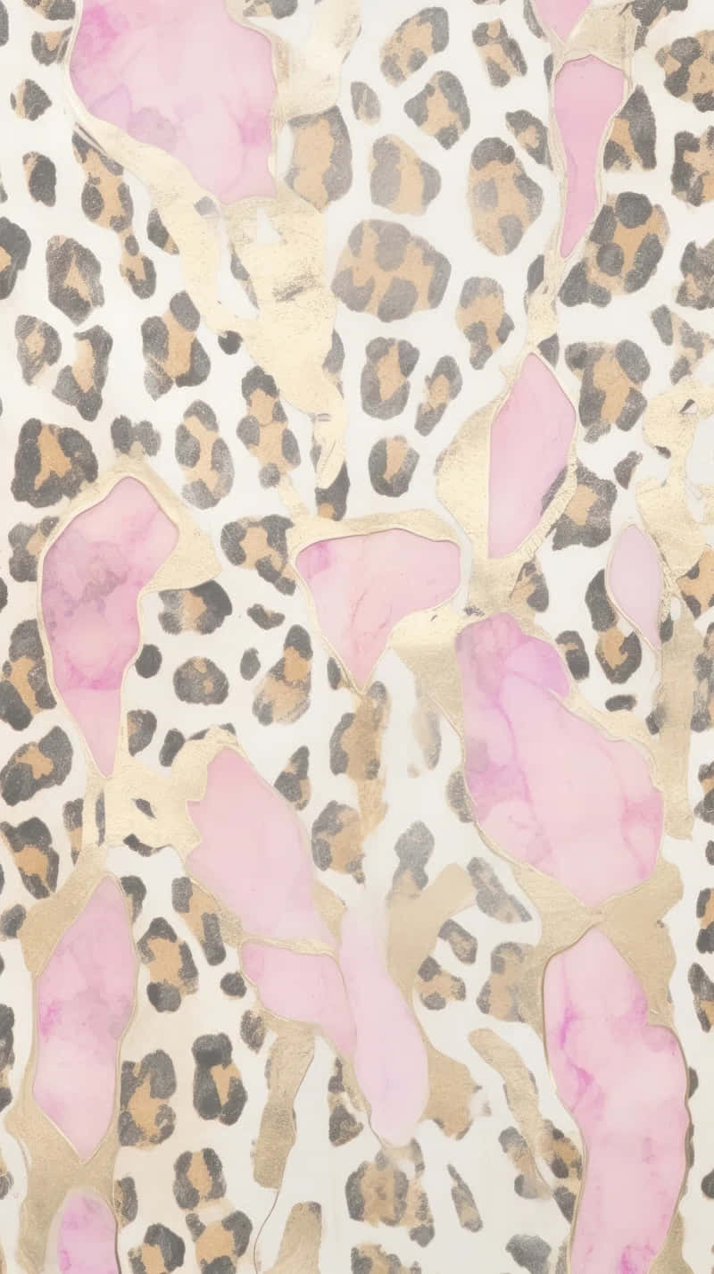 Cheetah Print Aesthetic 桌布 壁紙 — 充滿活力的壁紙，在奶油色背景上，豹紋圖案上疊加粉紅色水彩斑點。