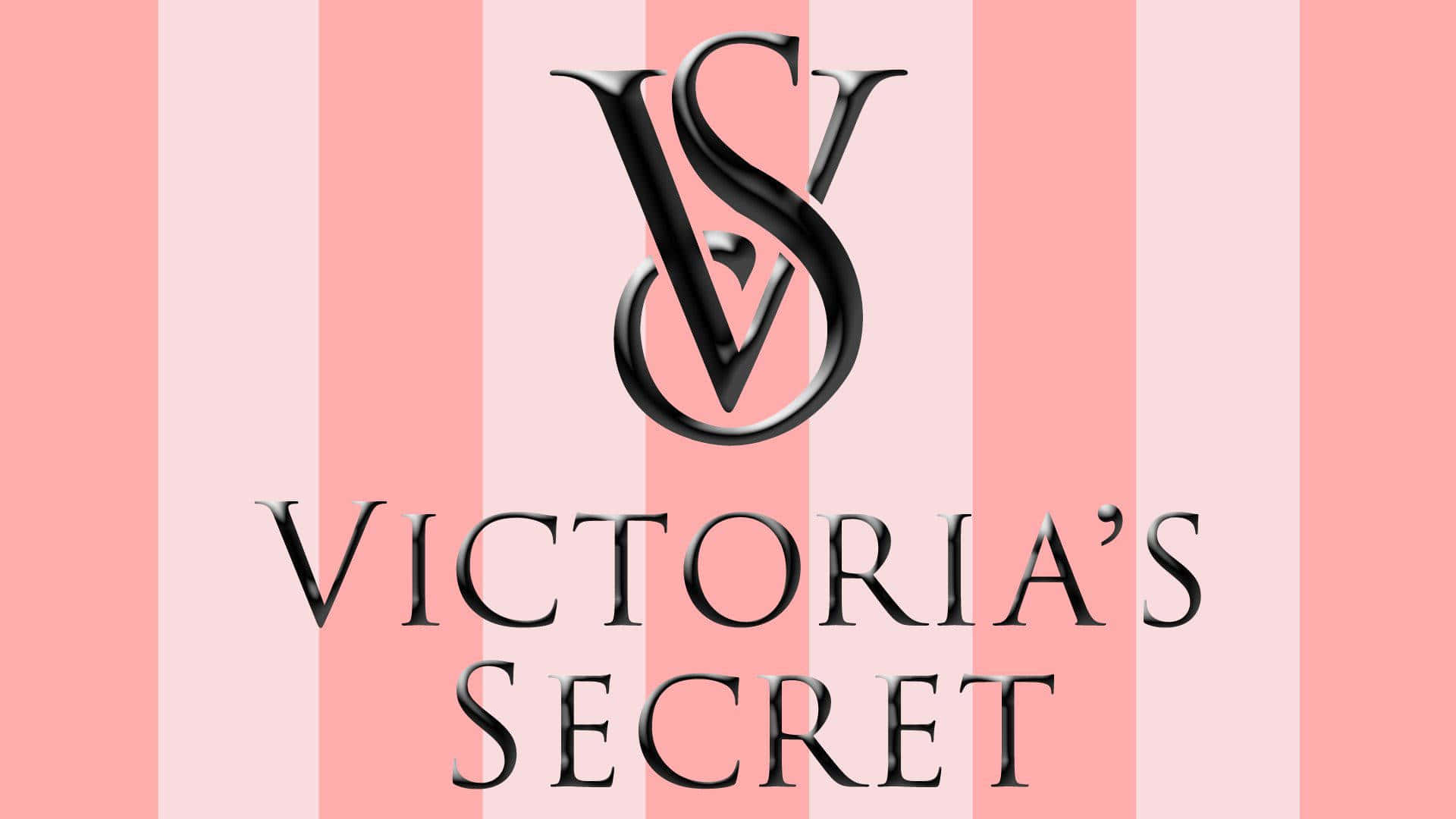 Victoria Secret 桌布 壁紙 — Victoria's Secret 標誌以黑色3D字體居中顯示在粉紅色和淺粉紅色的垂直條紋上。