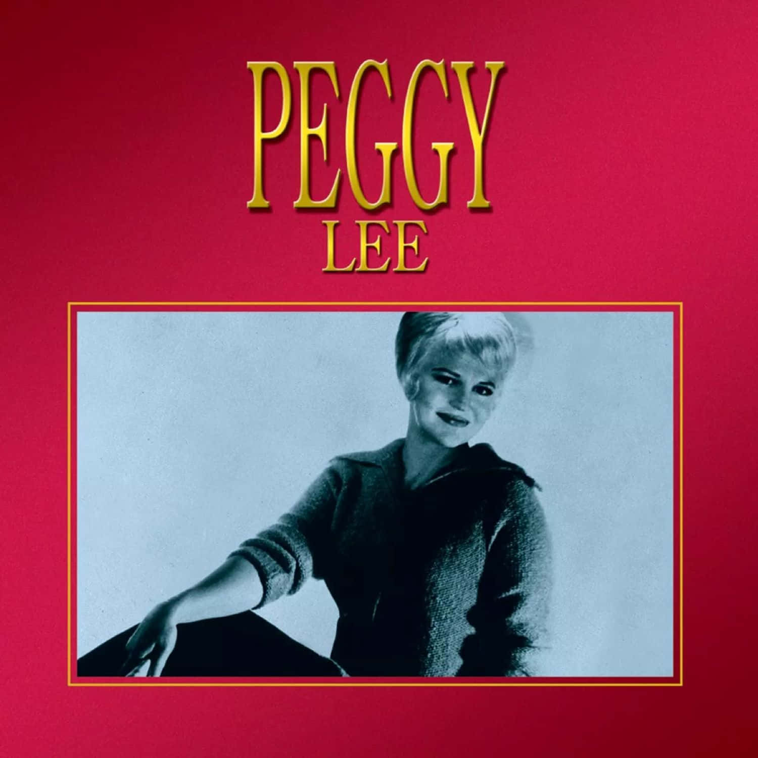  壁紙 — 一張復古專輯封面， featuring Peggy Lee 的黑白肖像，背景為大膽的紅色，並帶有金色字樣。