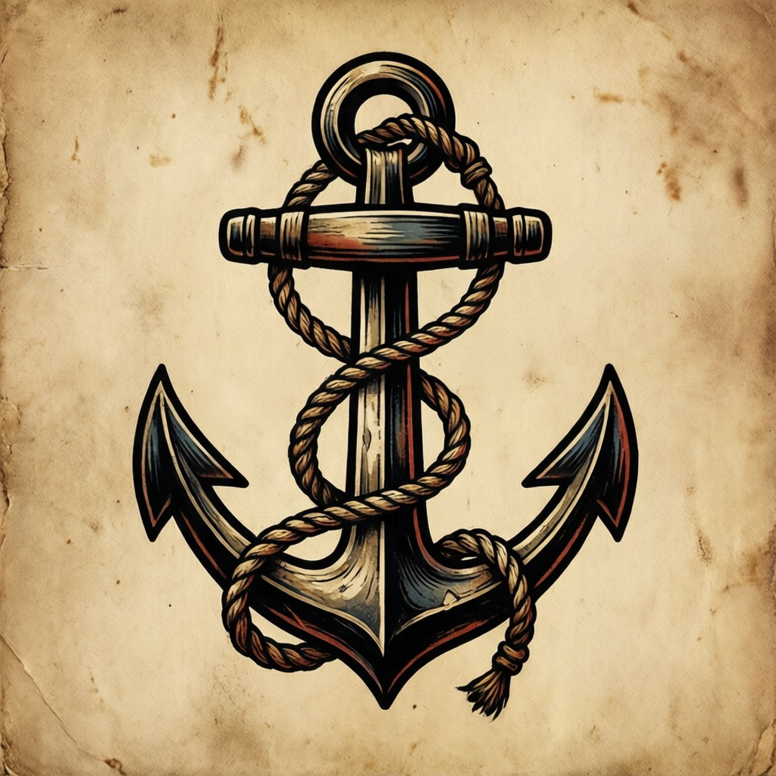 Vintage Sailor Anchor 壁紙 — 一個細節豐富的復古風格錨，用粗繩纏繞在舊羊皮紙上。