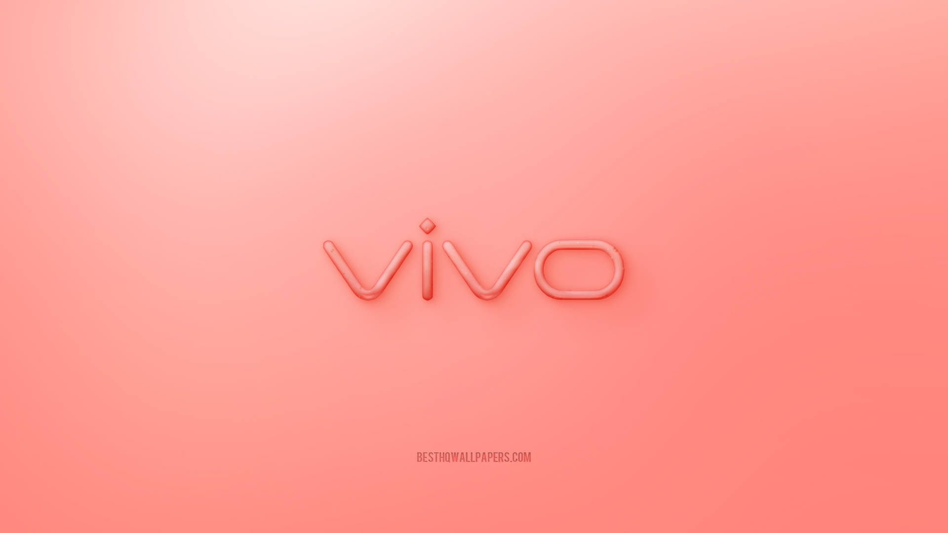 安卓手機 桌布 壁紙 — 「vivo」一詞以帶光澤的粉紅色3D字體居中置於柔和珊瑚漸變背景上。