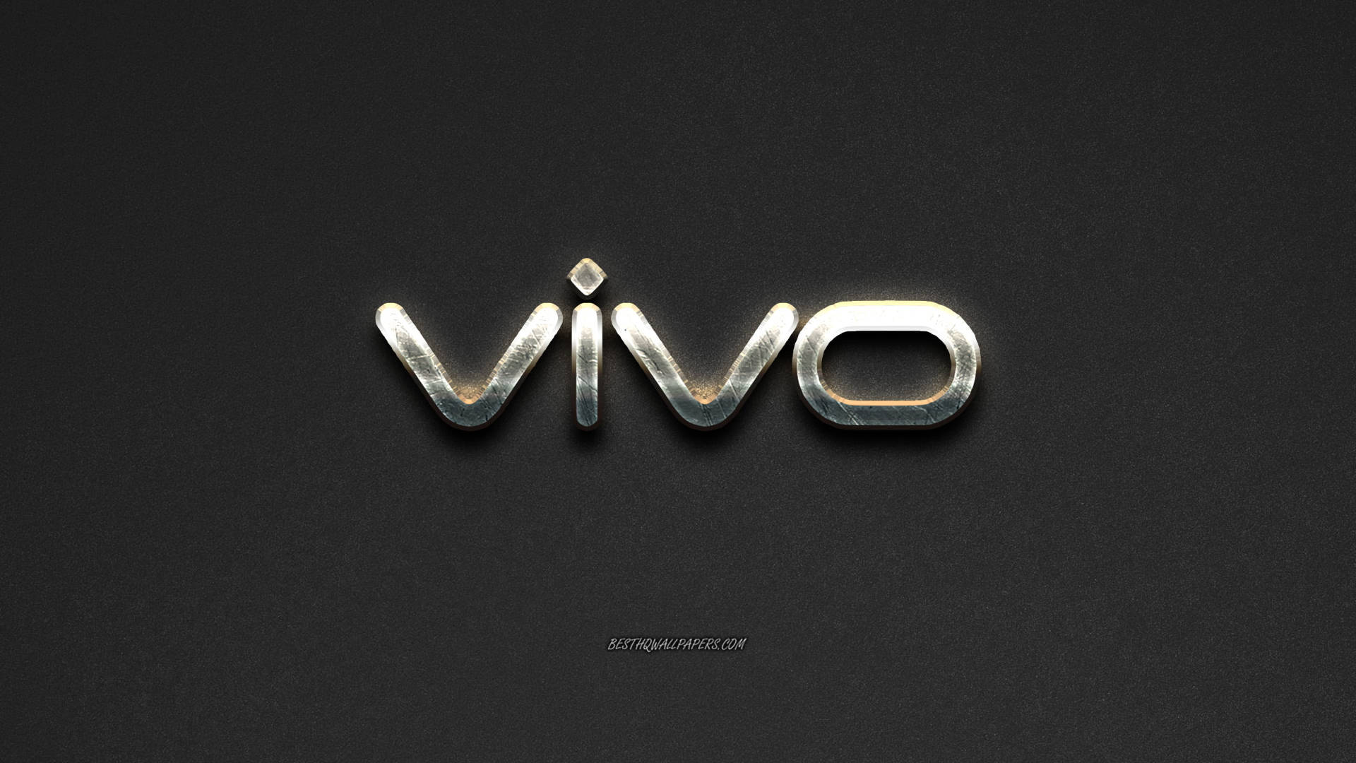 安卓手機 桌布 壁紙 — 「vivo」一詞以金屬質感的3D字體呈現，帶有拉絲紋理，背景為深色紋理。