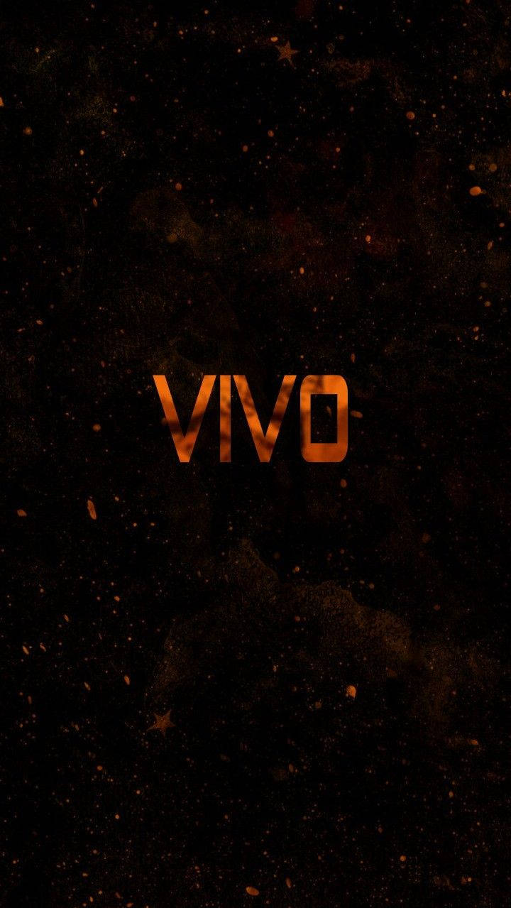 手機 桌布 壁紙 — 「vivo」一詞在黑暗的宇宙背景中閃耀著火熱的橙色，背景點綴著發光的粒子。