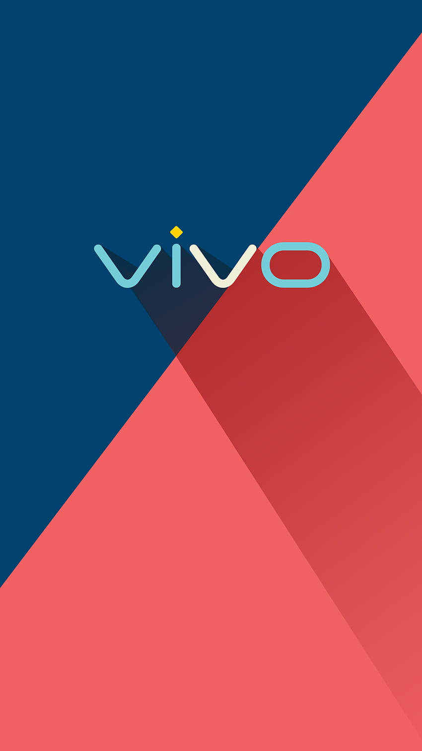 手機 桌布 壁紙 — Vivo 標誌居中於海軍藍和珊瑚粉的醒目幾何分割，帶有長陰影。